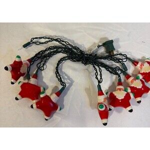 Vintage Plastic Santa Clause Lights Set Covers 7 Collectible Star Shape Quirky